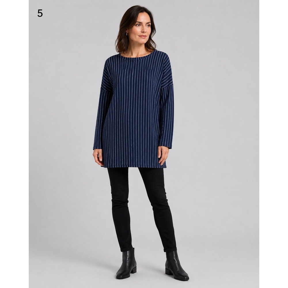 ZARA Shift‎ Dress Womens Medium Blue Gray Pinstripe Knit Pullover